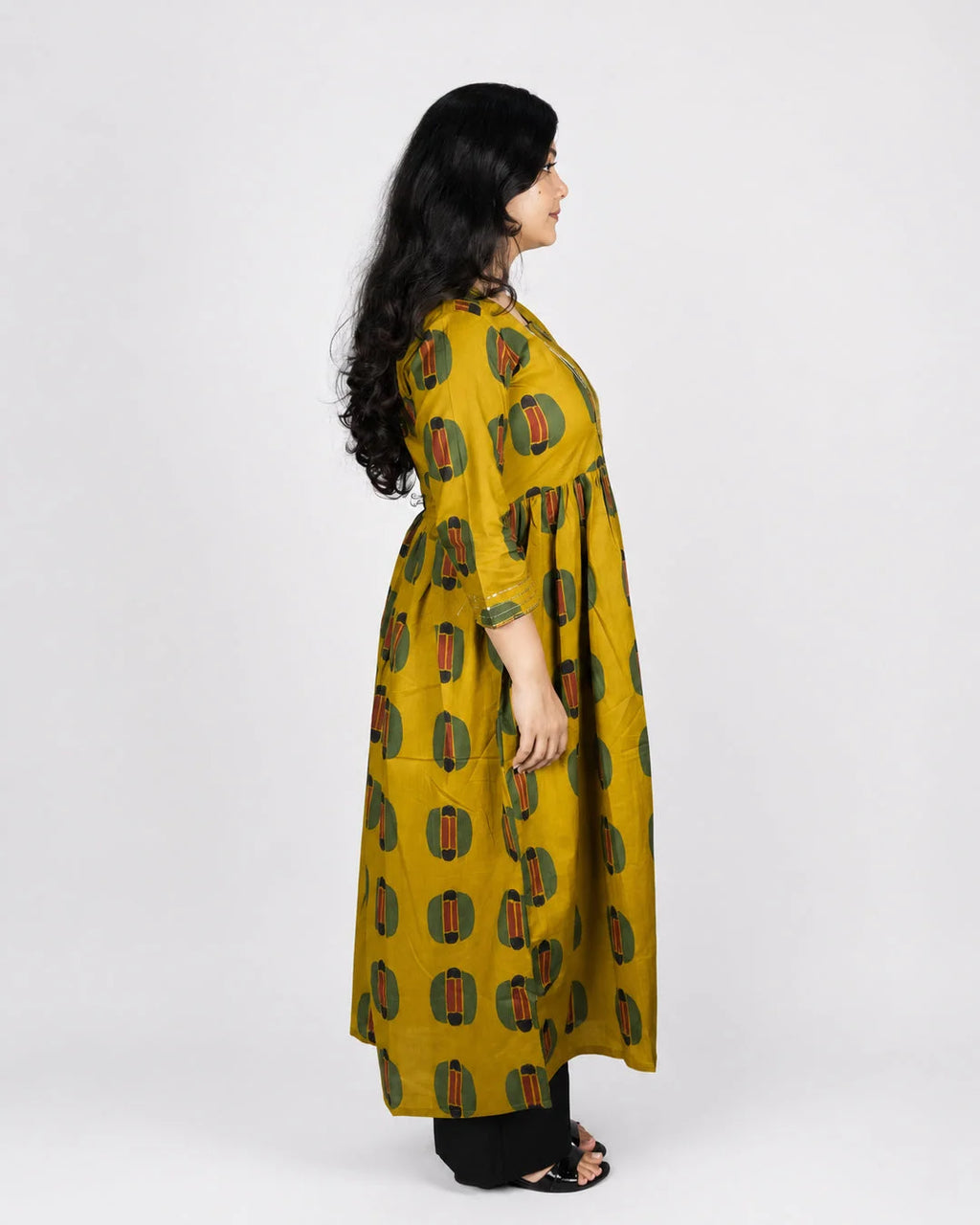 Mustard Printed A-Line Kurti - Kurti