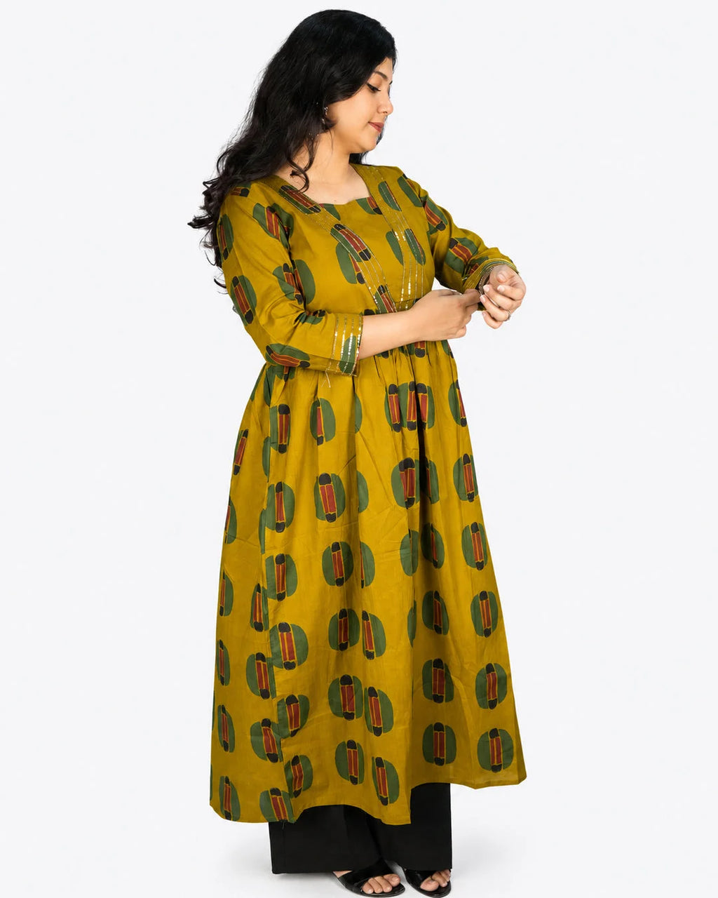 Mustard Printed A-Line Kurti - Kurti