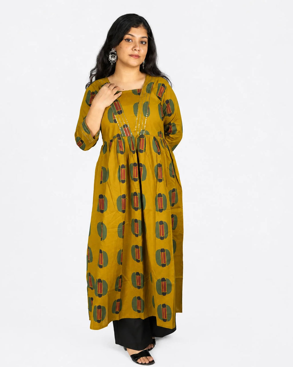 Mustard Printed A-Line Kurti - Kurti