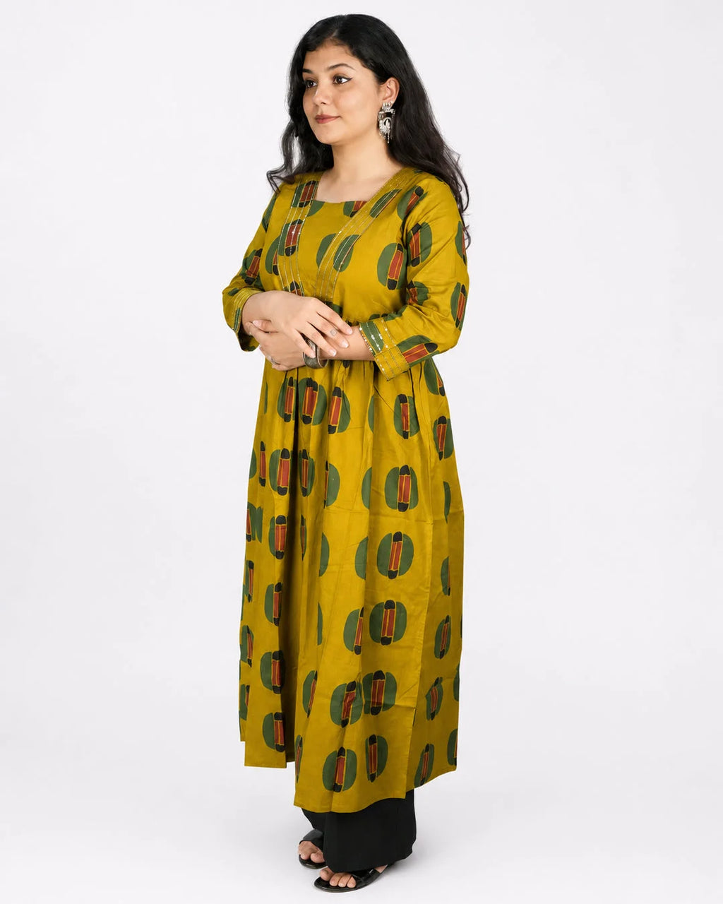 Mustard Printed A-Line Kurti - Kurti