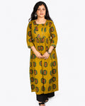 Mustard Printed A-Line Kurti - M - Kurti