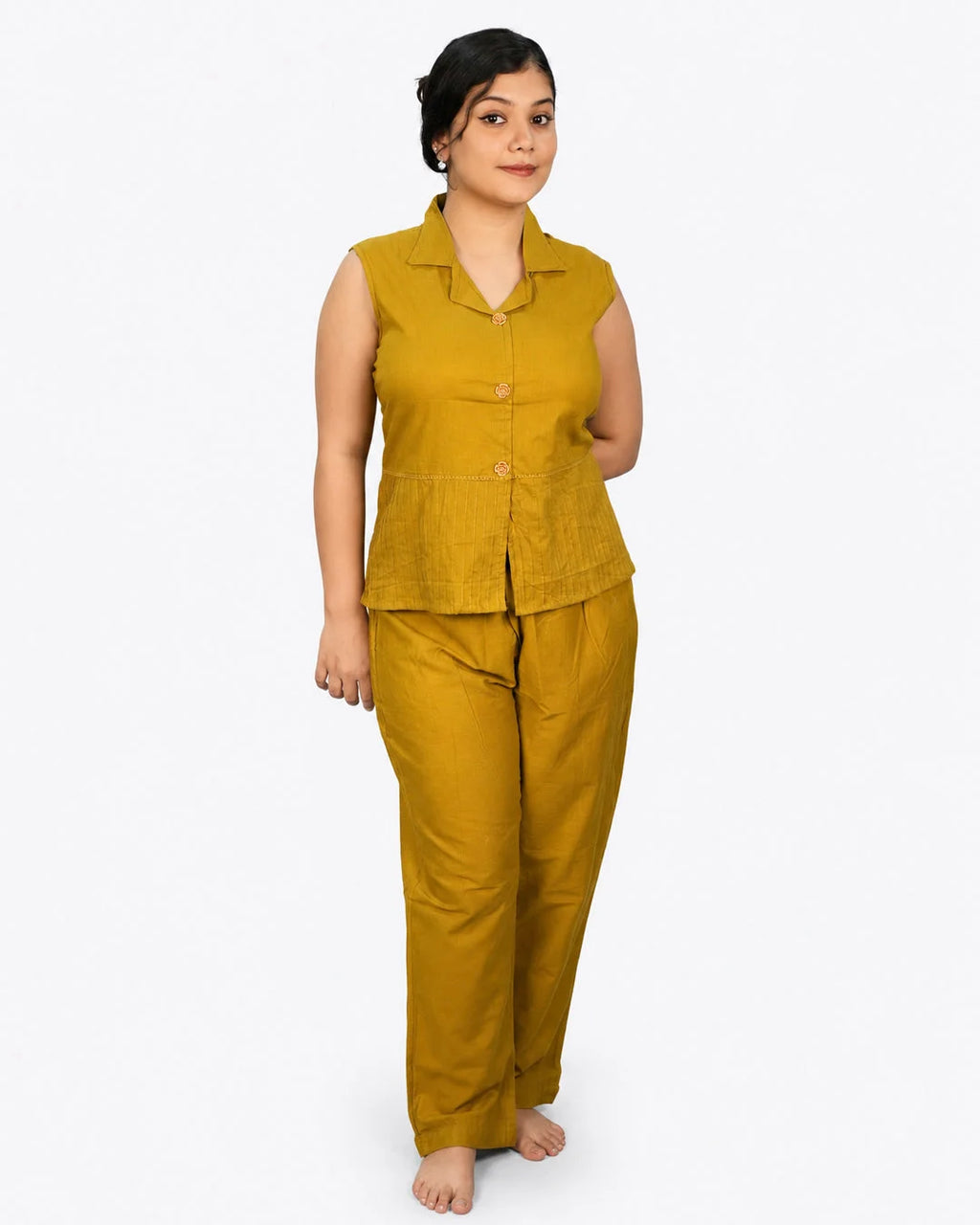 Mustard Solid Co-Ord Set - M - Kurti Set