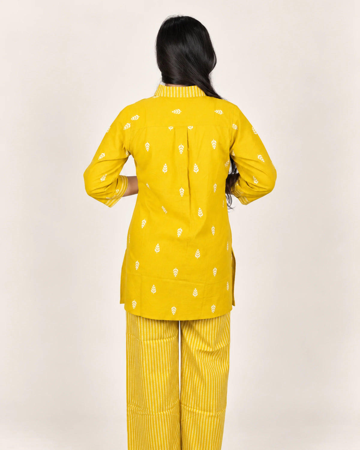 Mustard Yellow Printed Cotton Co-ord Set for Women - Kurti Set