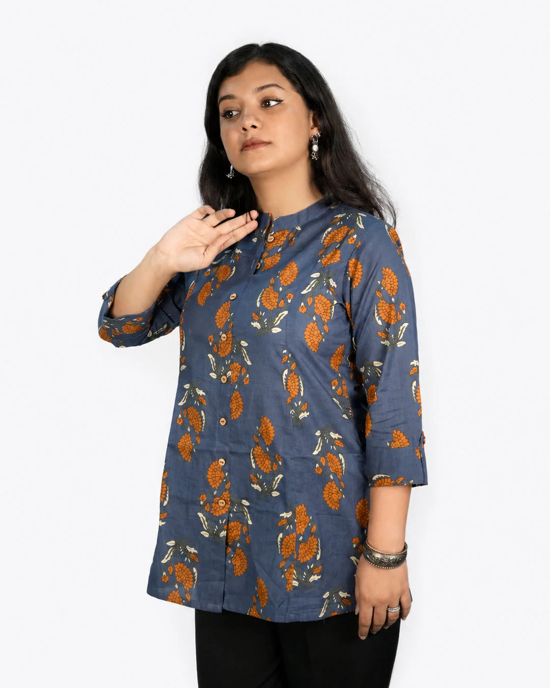 Navy Floral Kurti - Kurti