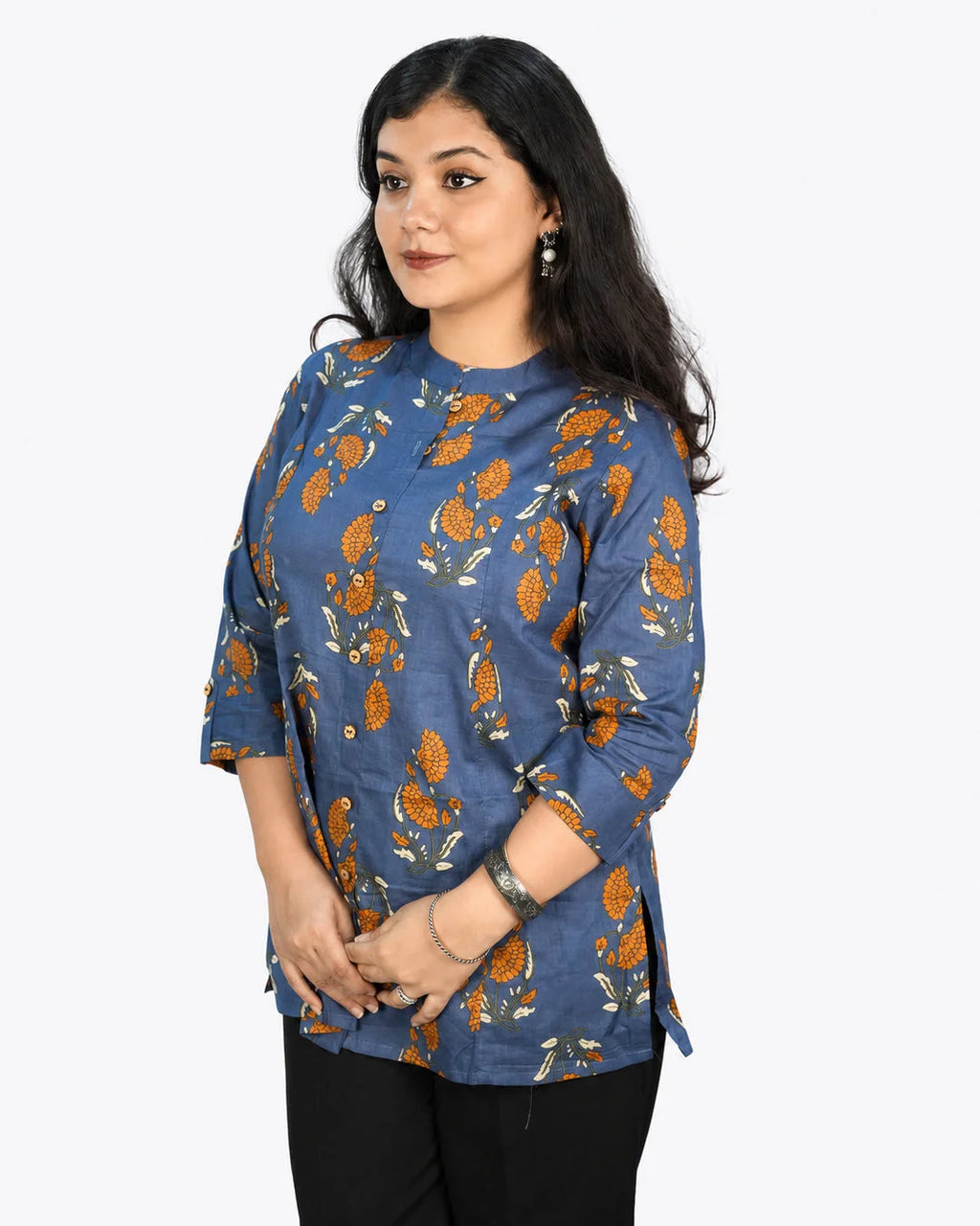 Navy Floral Kurti - Kurti