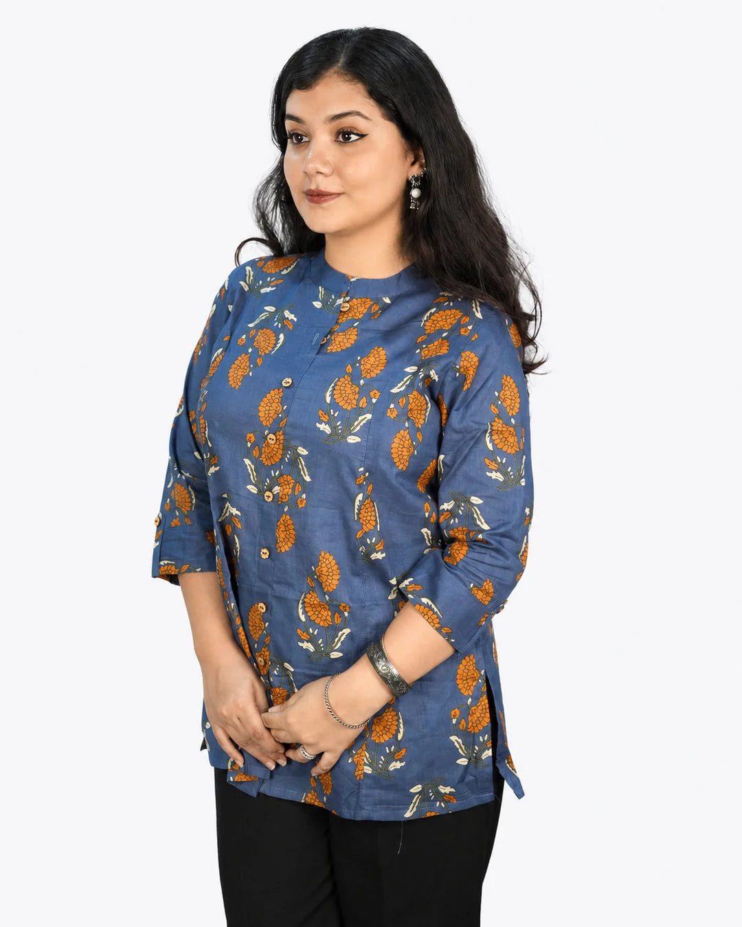 Navy Floral Kurti - Kurti