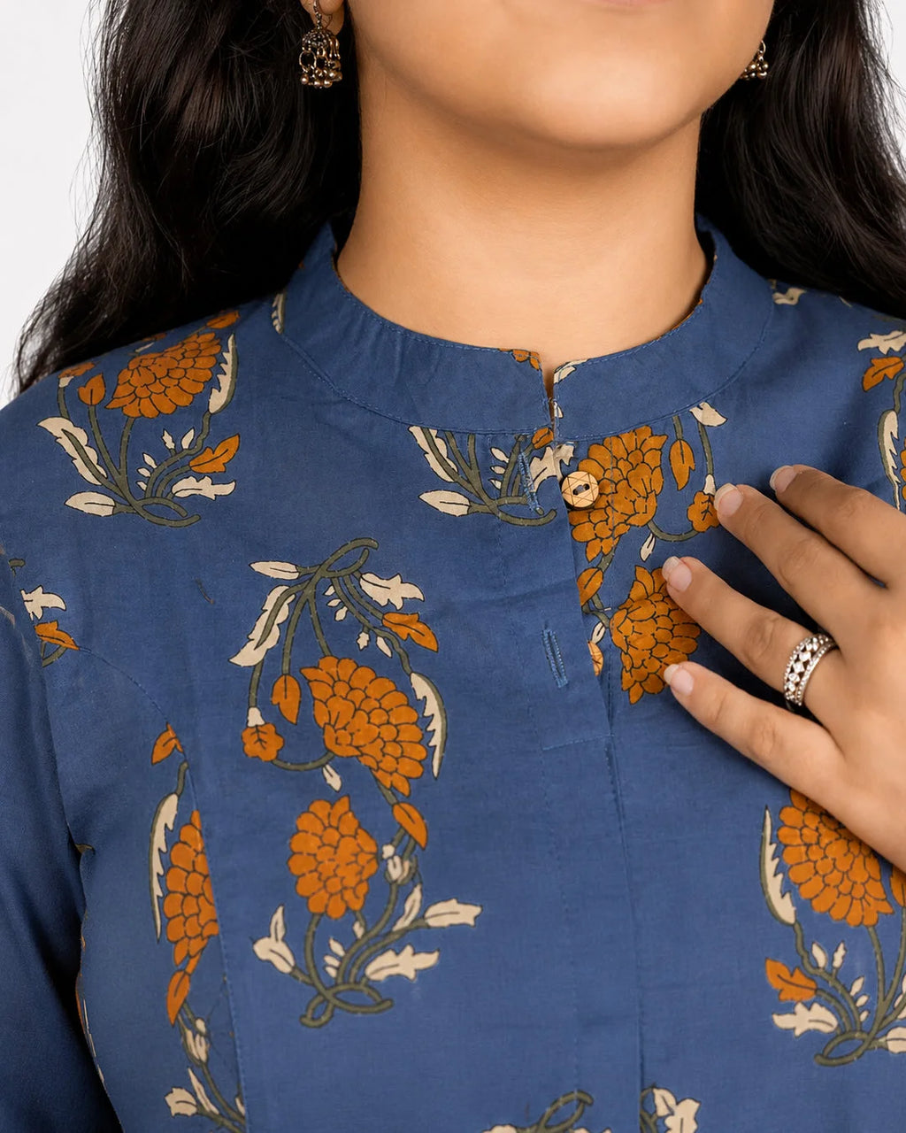 Navy Floral Kurti - Kurti