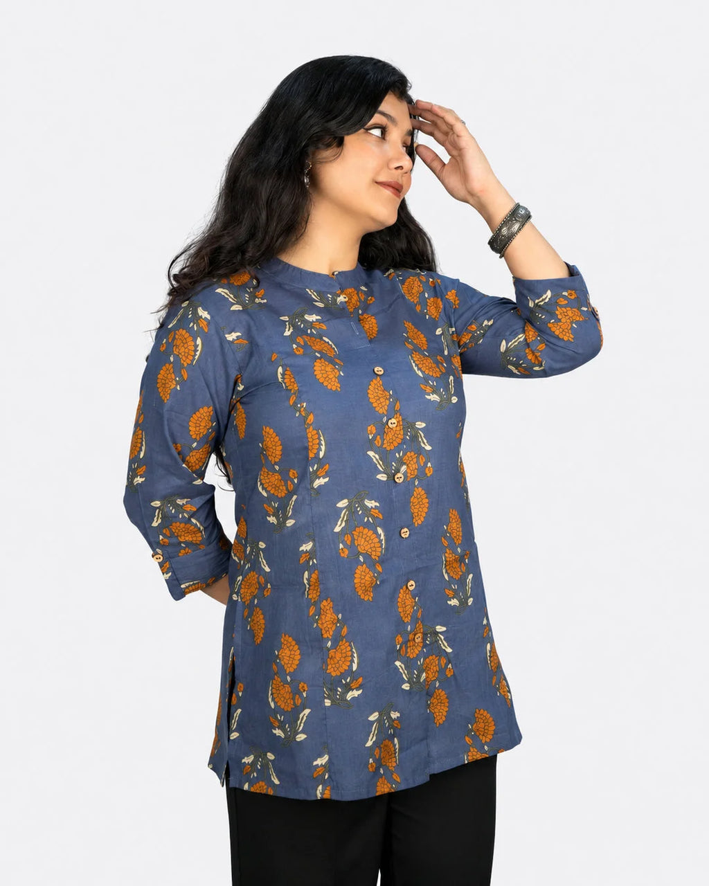 Navy Floral Kurti - Kurti