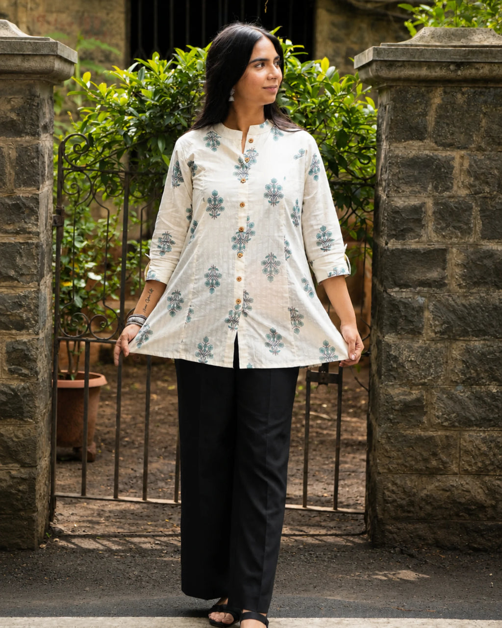 Off White Floral Kurti - Kurti