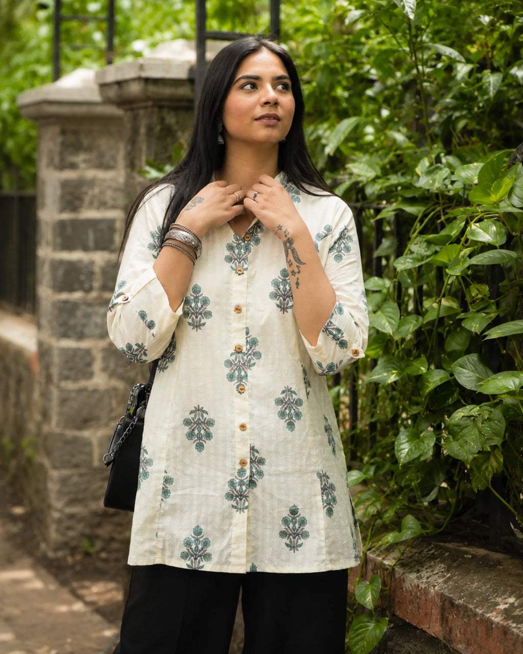 Off White Floral Kurti - Kurti