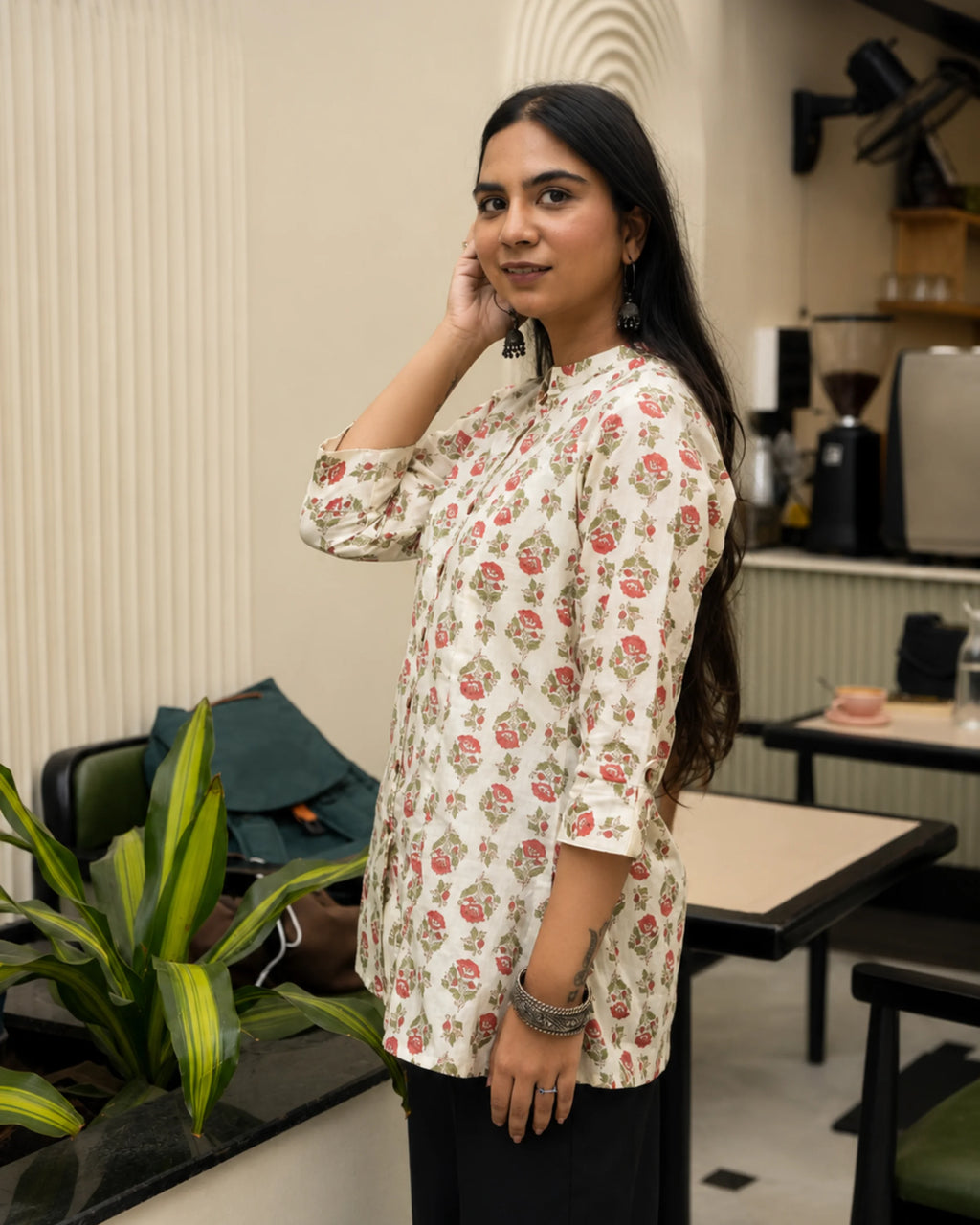 Off White Floral kurti - Kurti Set