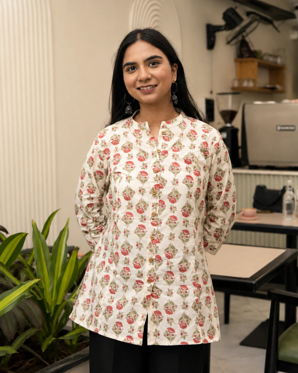 Off White Floral kurti - Kurti Set