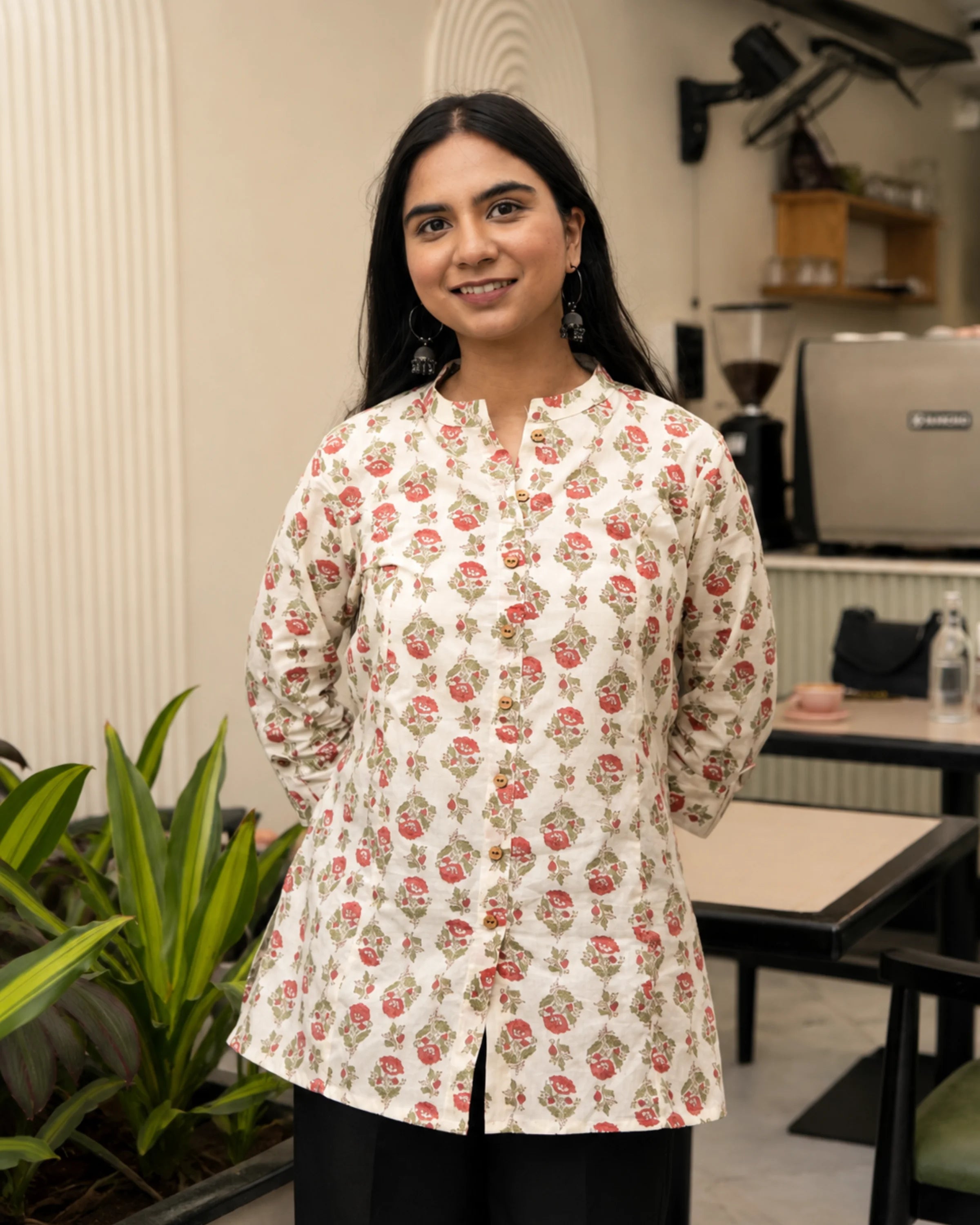 Off White Floral kurti - Kurti Set