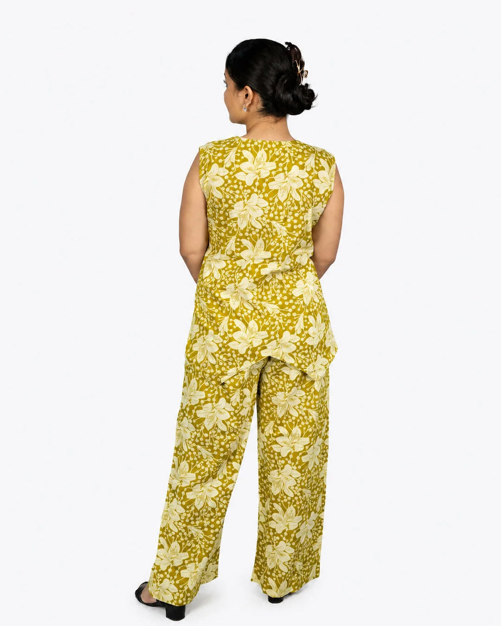 Olive Floral Co-Ord Set - Kurti Set