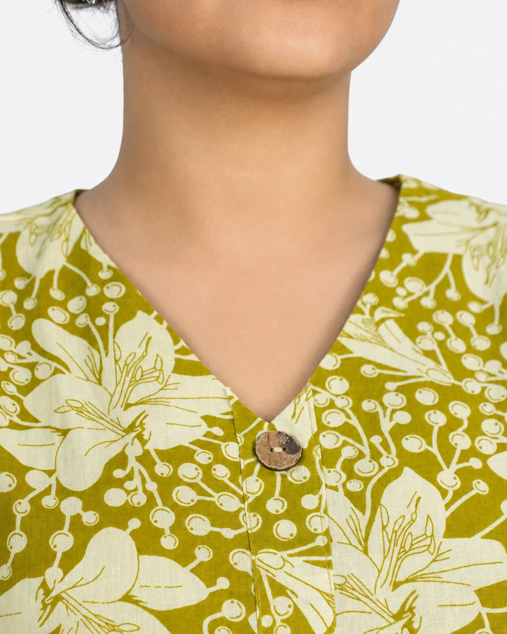 Olive Floral Co-Ord Set - Kurti Set