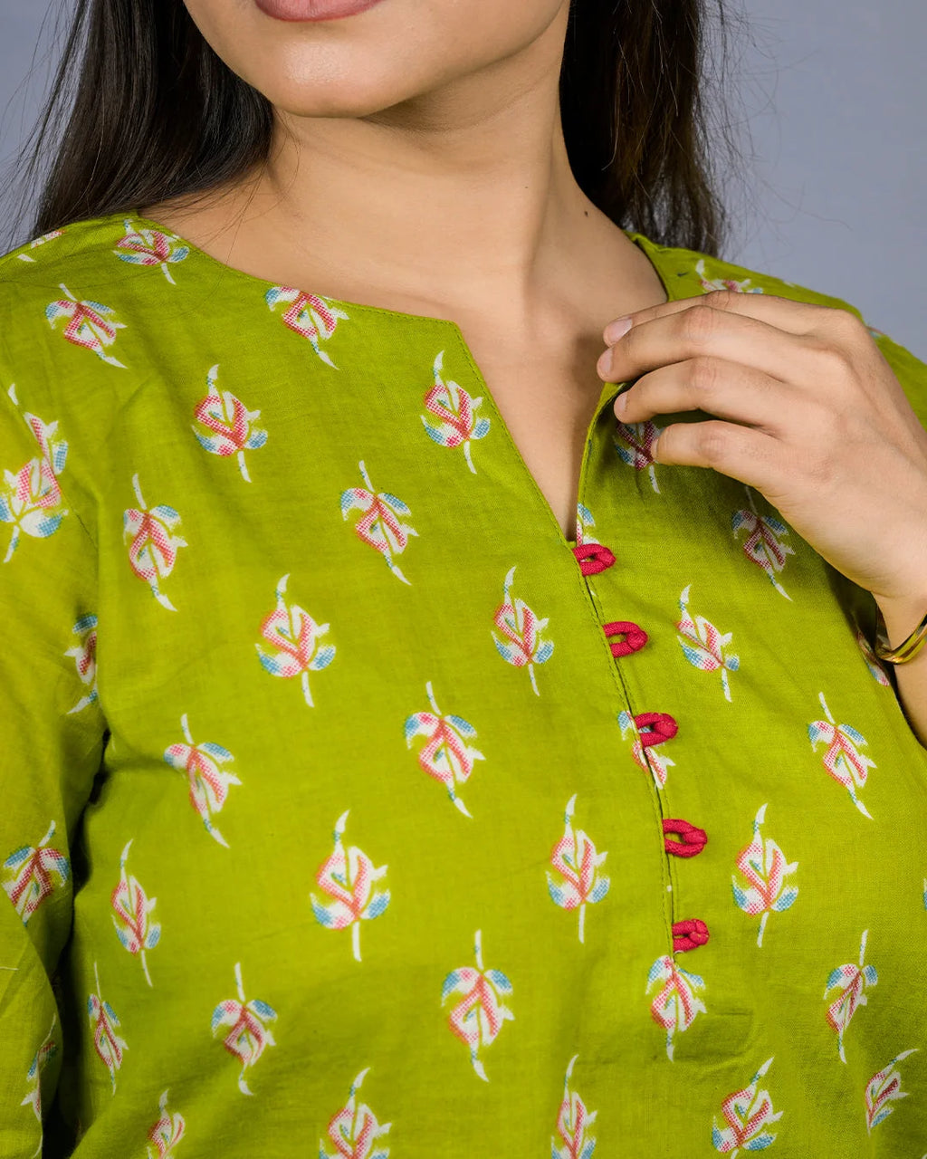 Olive Green Printed Kurti - Kurti