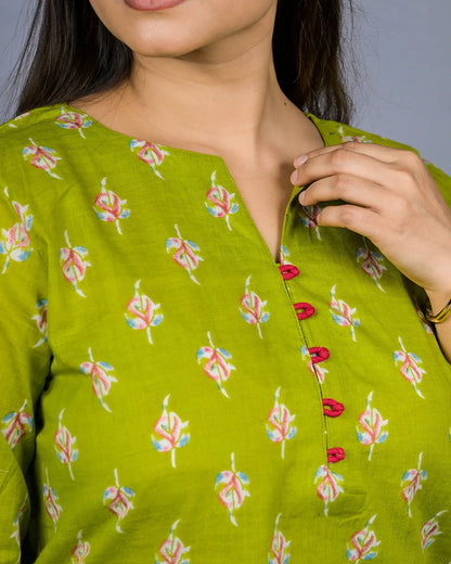 Olive Green Printed Kurti - Kurti
