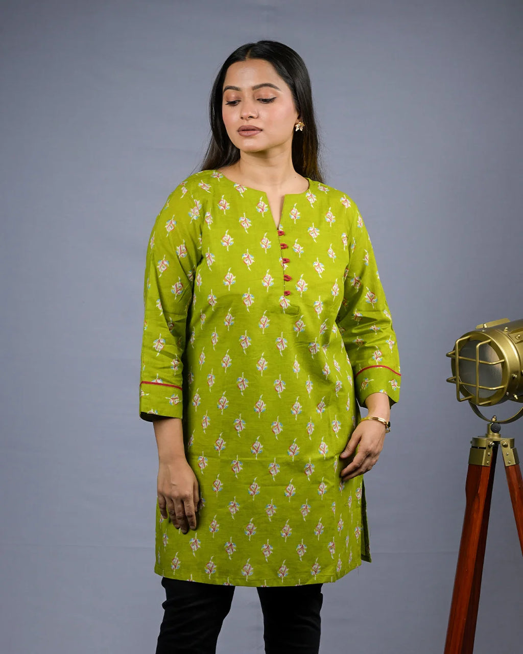 Olive Green Printed Kurti - XS - Kurti