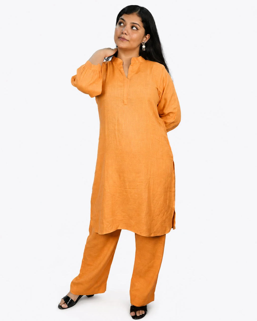 Orange Solid Co-Ord Set - Kurti Set