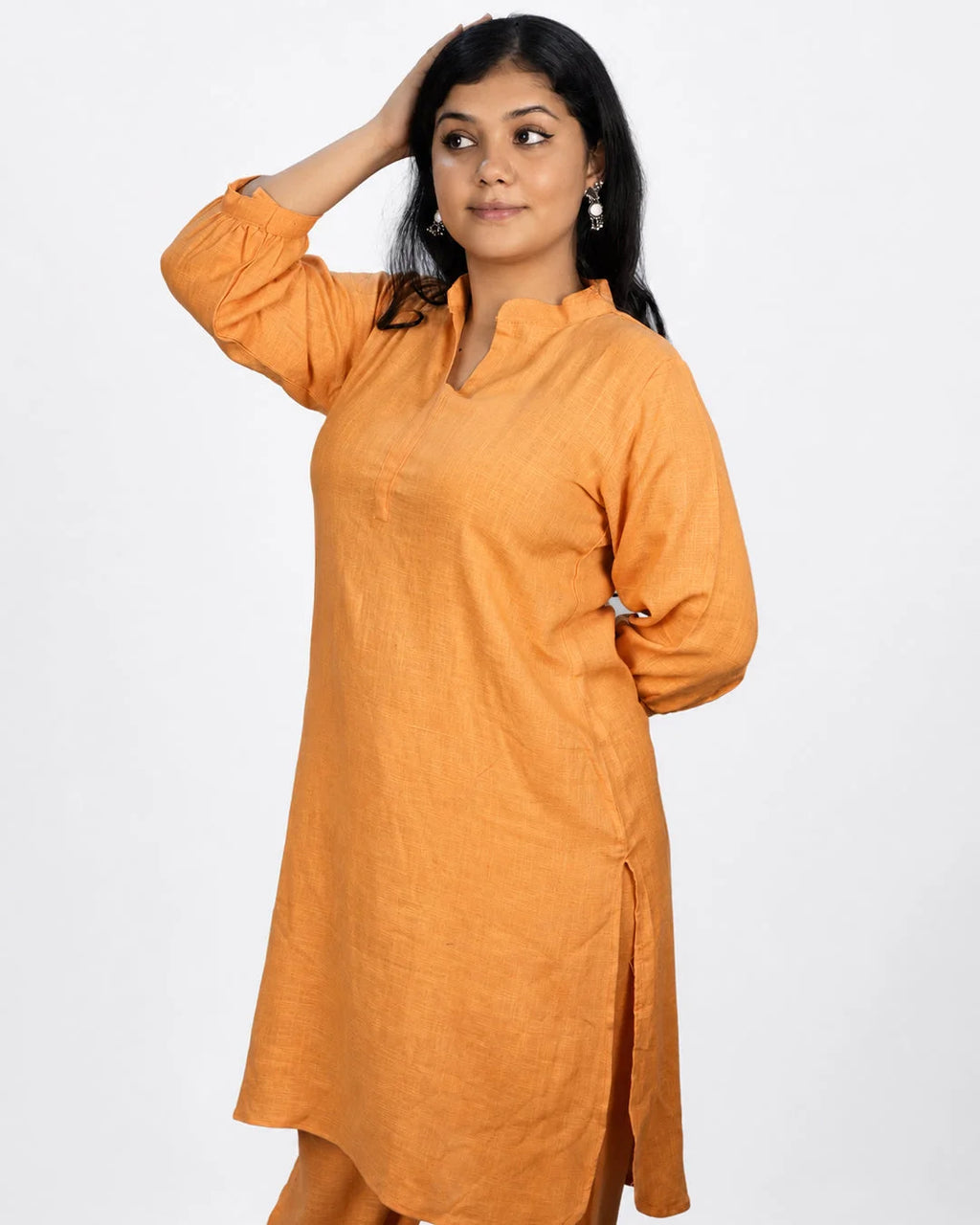 Orange Solid Co-Ord Set - Kurti Set