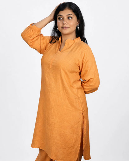 Orange Solid Co-Ord Set - Kurti Set