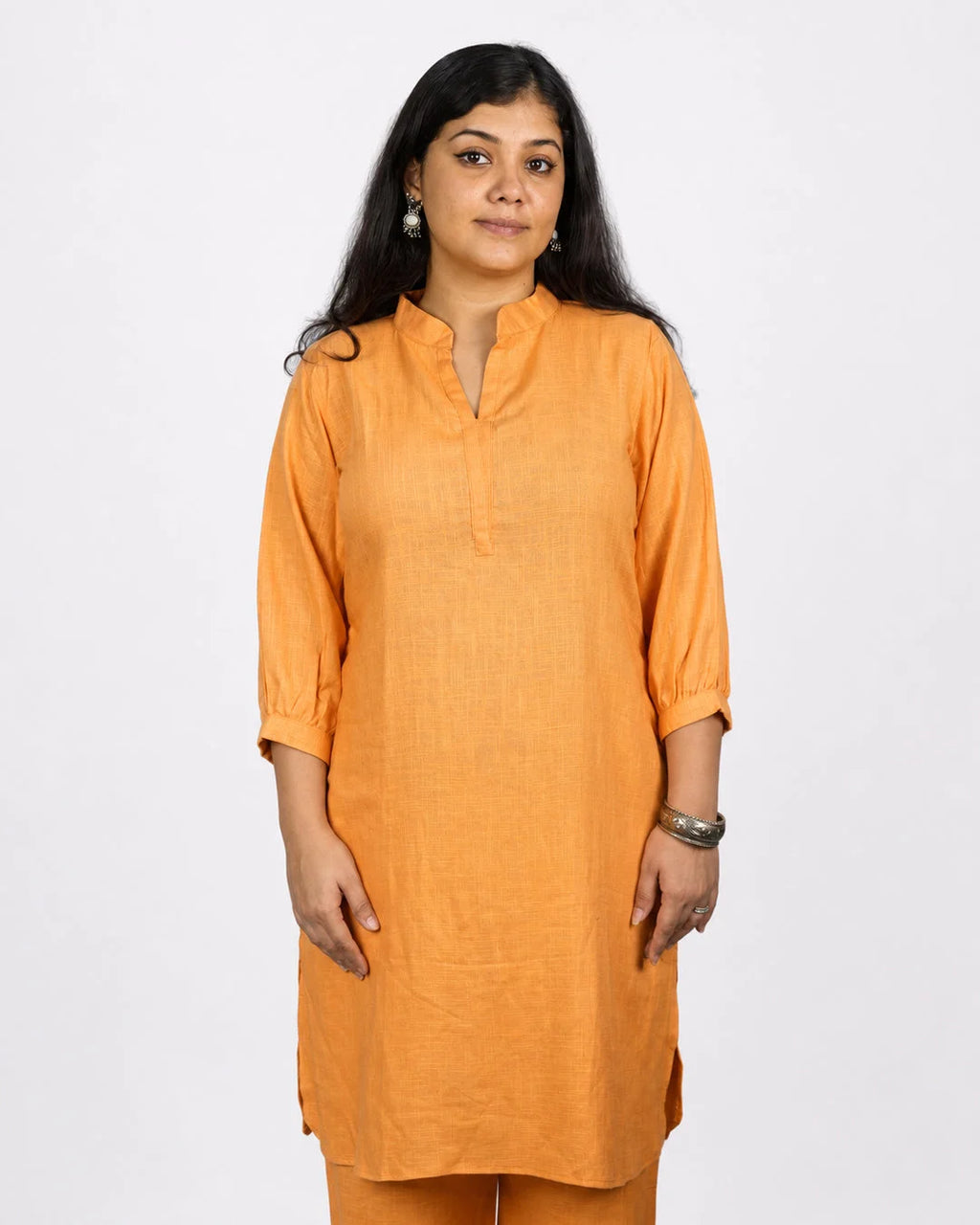 Orange Solid Co-Ord Set - M - Kurti Set