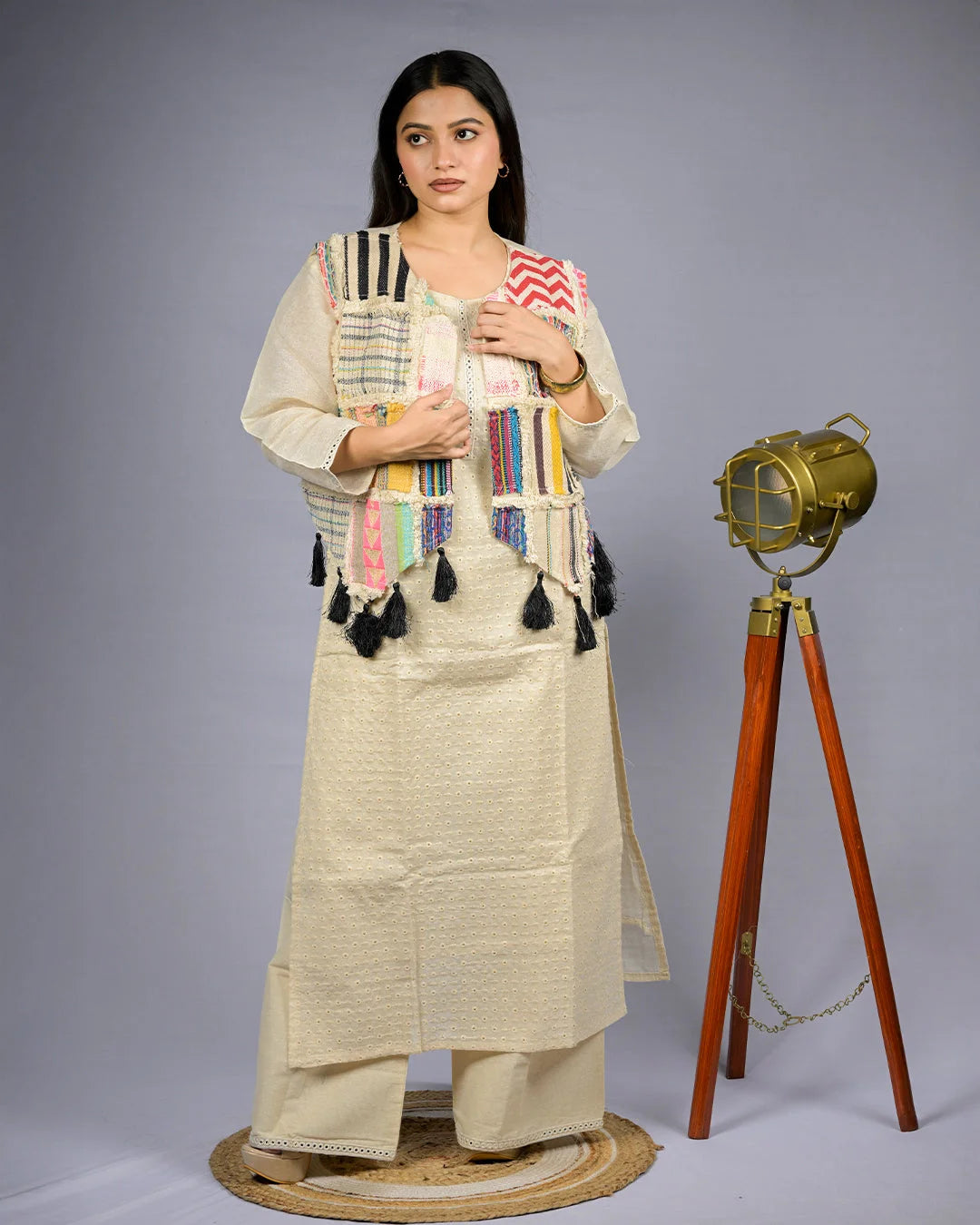 Patchwork Kurti Jacket Set - M - Kurti Set