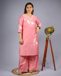 Pink Floral Co-Ord Set - M - Kurti Set