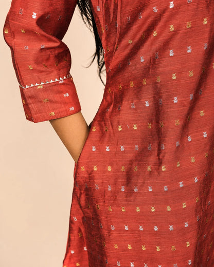 Rust Cotton A-Line Printed Kurta for Women - Kurti