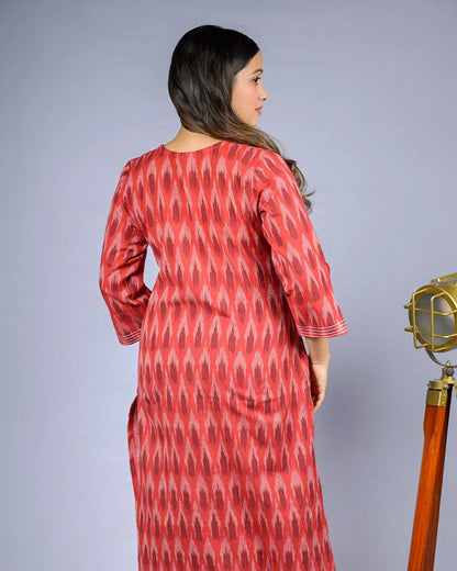 Rust Red Ikat Kurti - Kurti