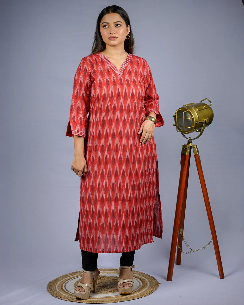 Rust Red Ikat Kurti - Kurti