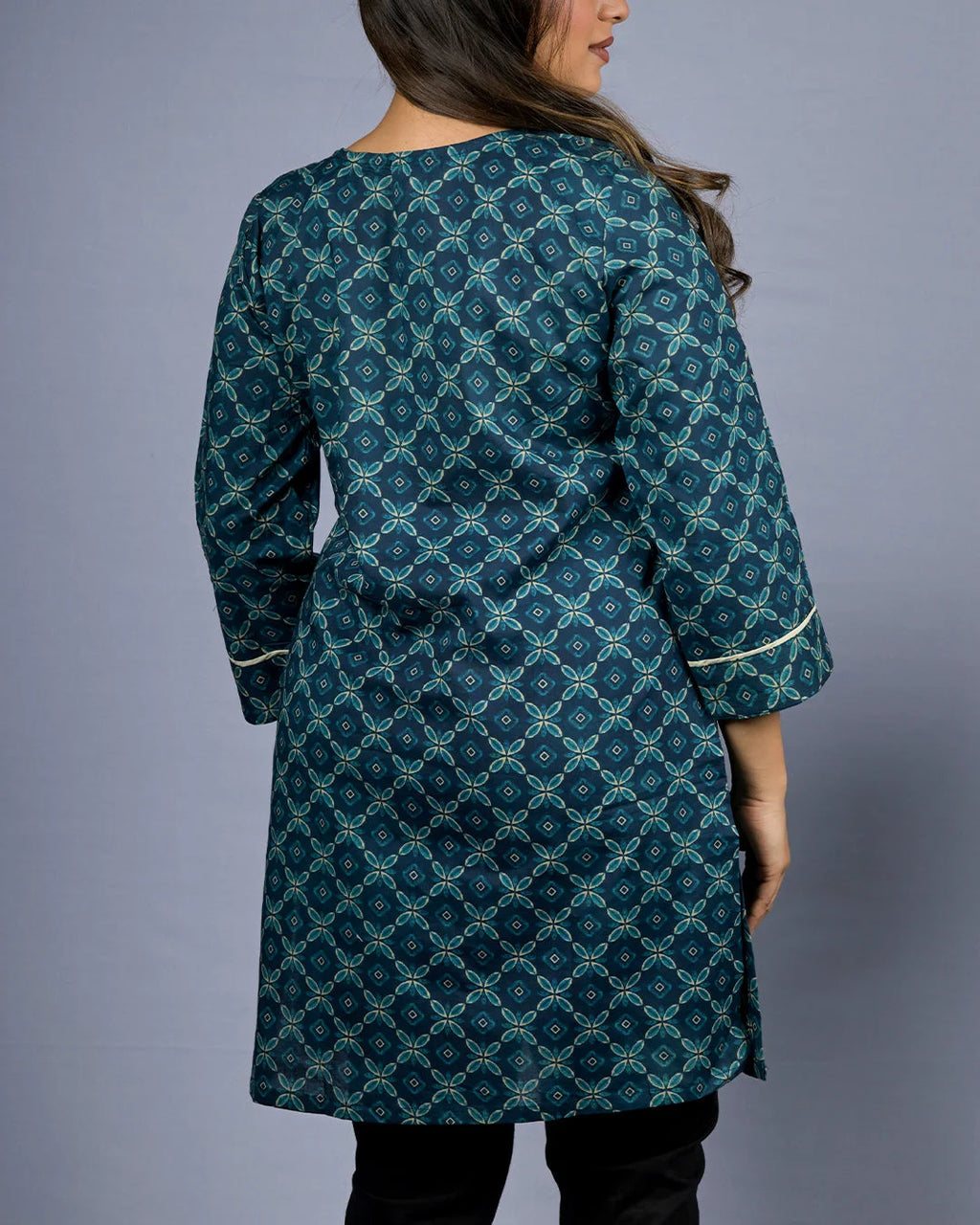 Teal Blue Printed Kurti - Kurti