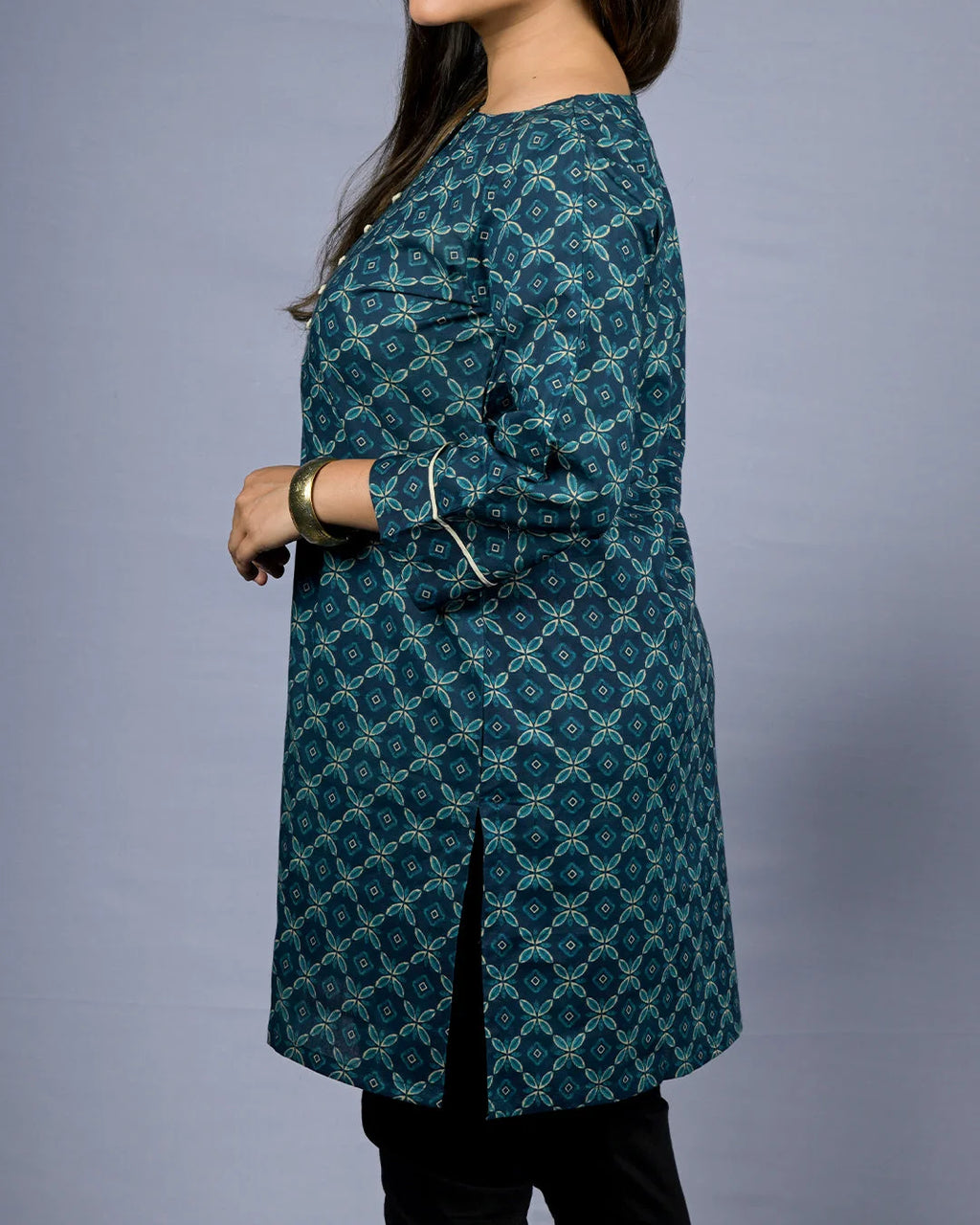 Teal Blue Printed Kurti - Kurti