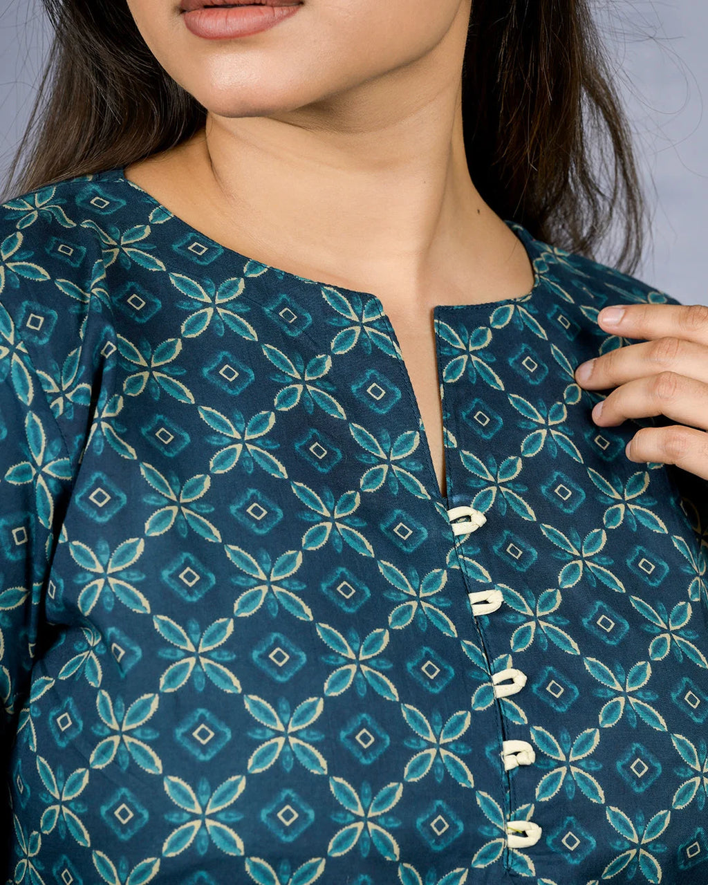 Teal Blue Printed Kurti - Kurti
