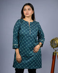 Teal Blue Printed Kurti - XS - Kurti