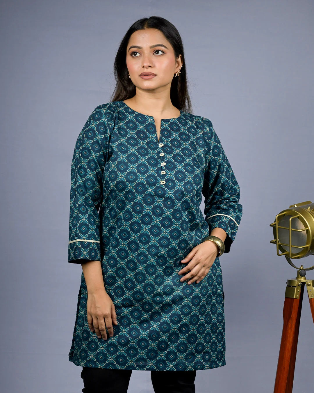 Teal Blue Printed Kurti - XS - Kurti
