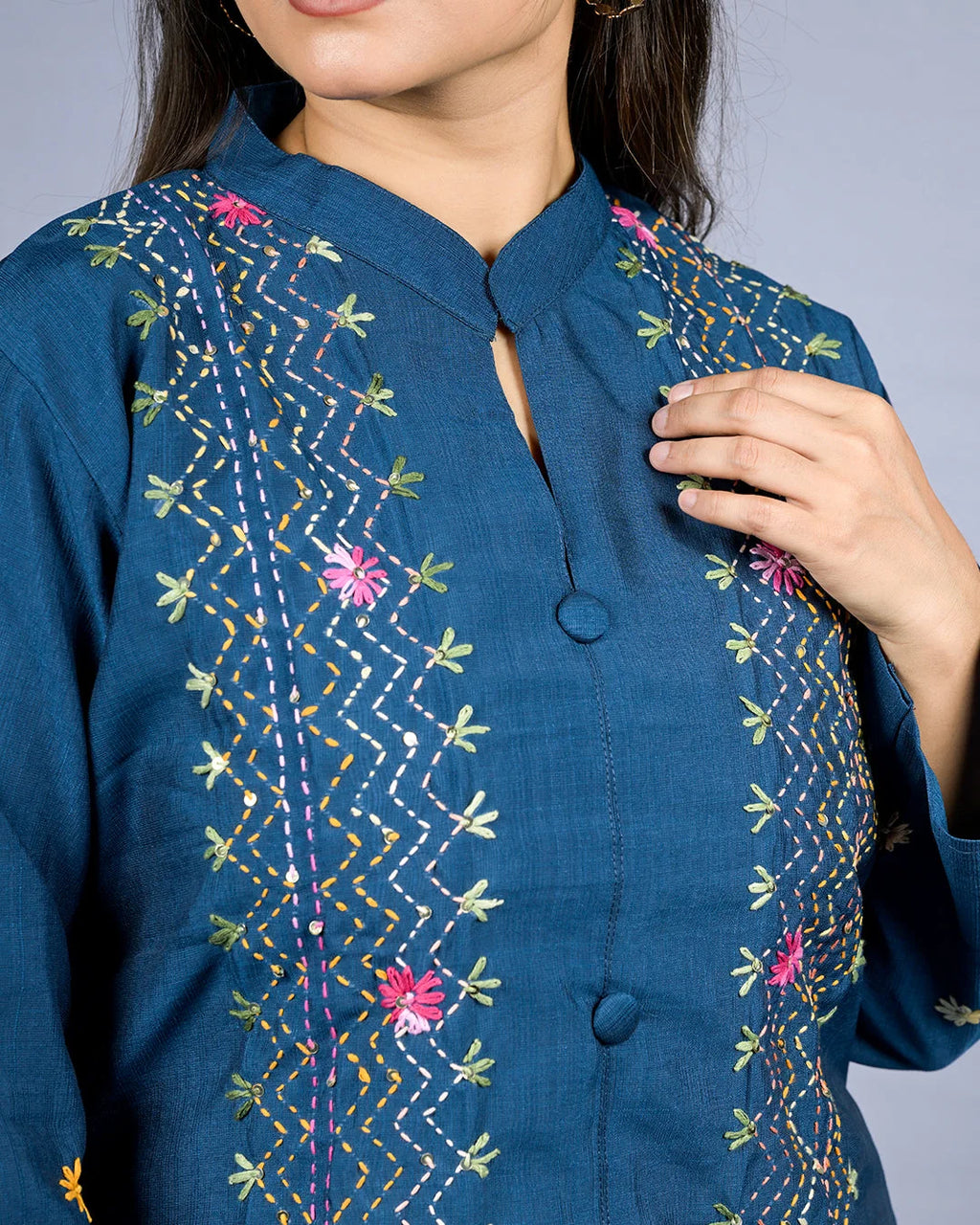 Teal Embroidered Co-Ord Set - Kurti Set