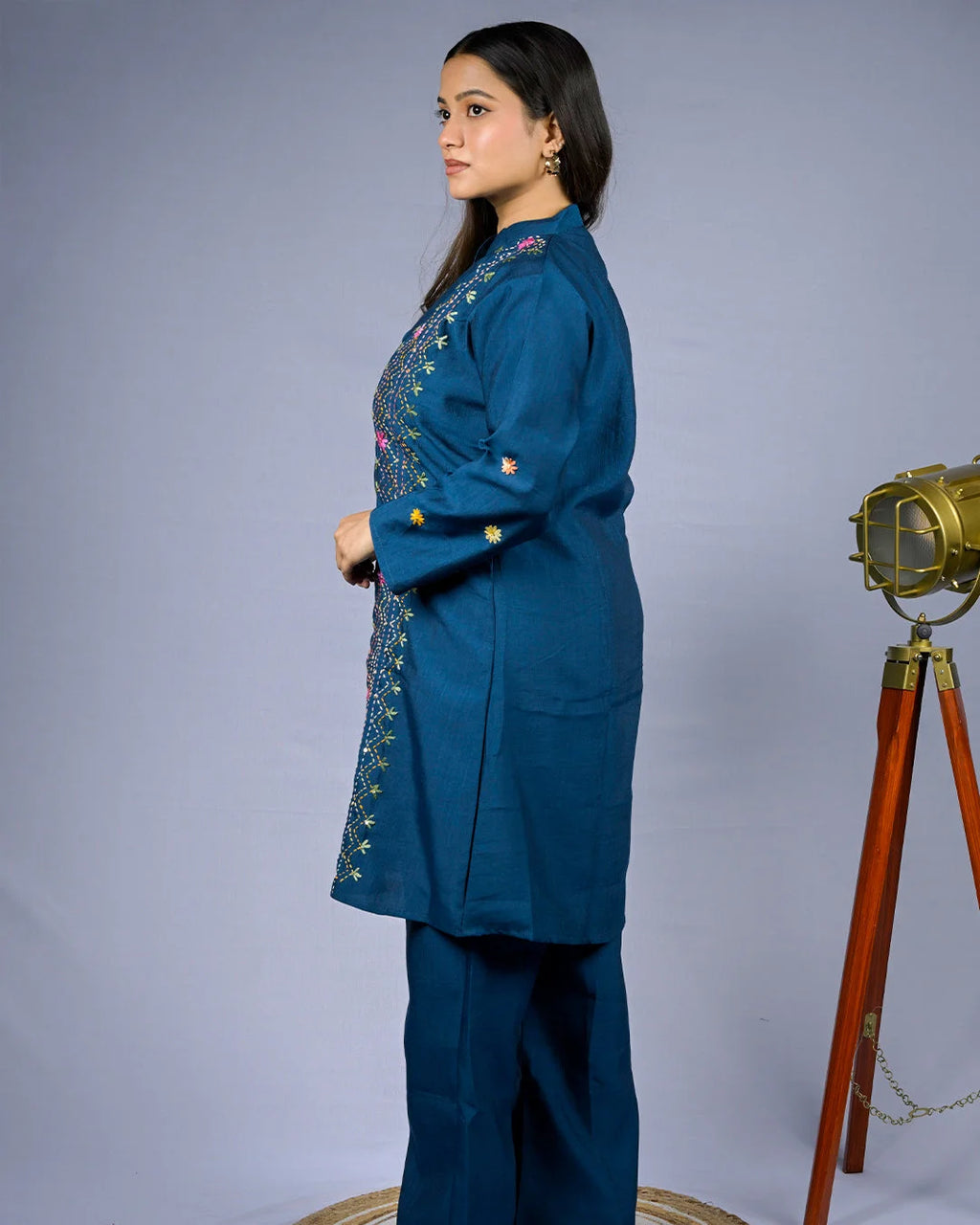 Teal Embroidered Co-Ord Set - Kurti Set