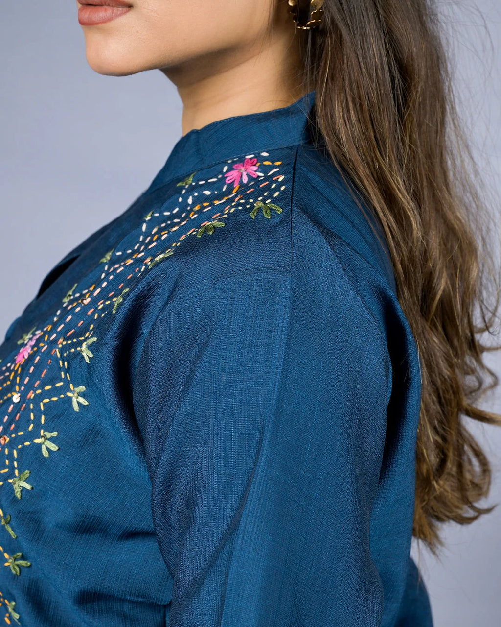 Teal Embroidered Co-Ord Set - Kurti Set