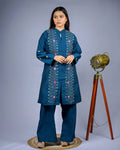 Teal Embroidered Co-Ord Set - M - Kurti Set