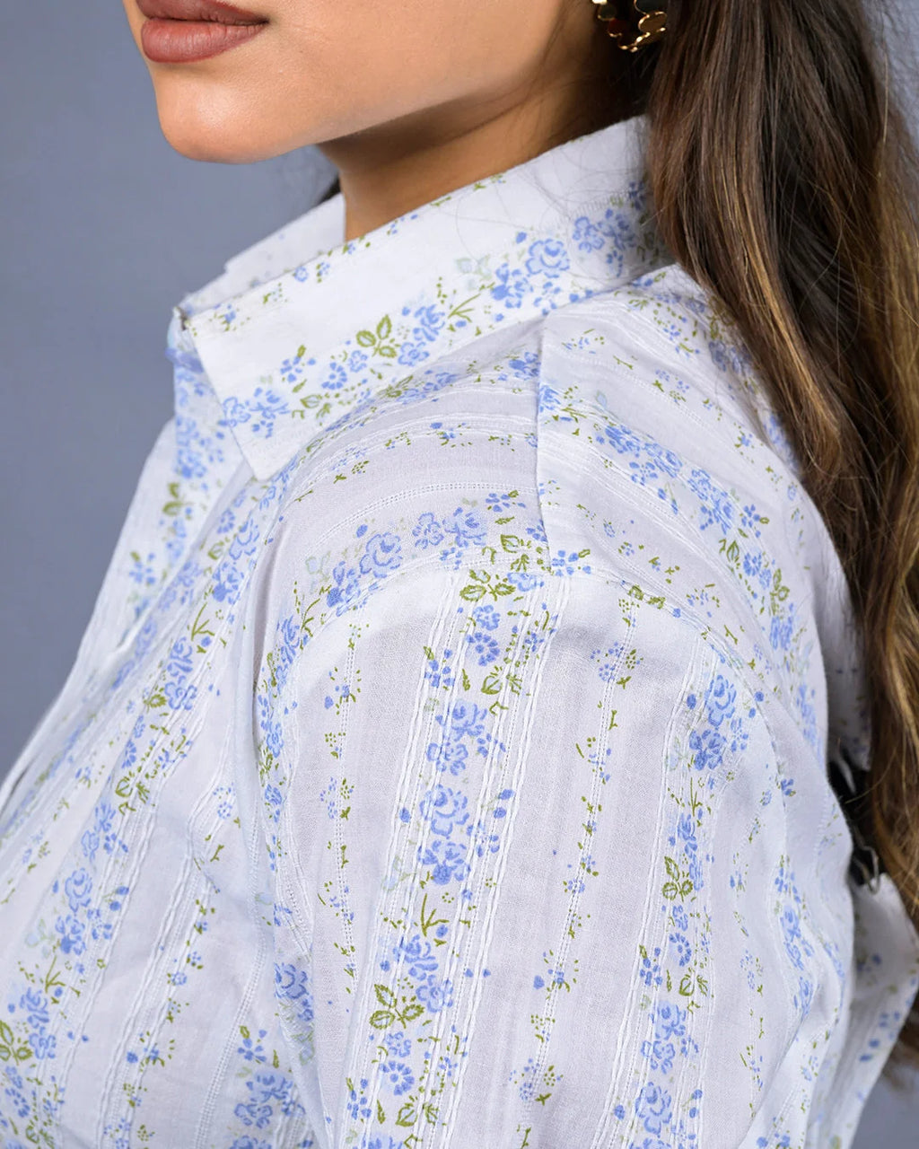 White Floral Stripe Shirt - Shirt
