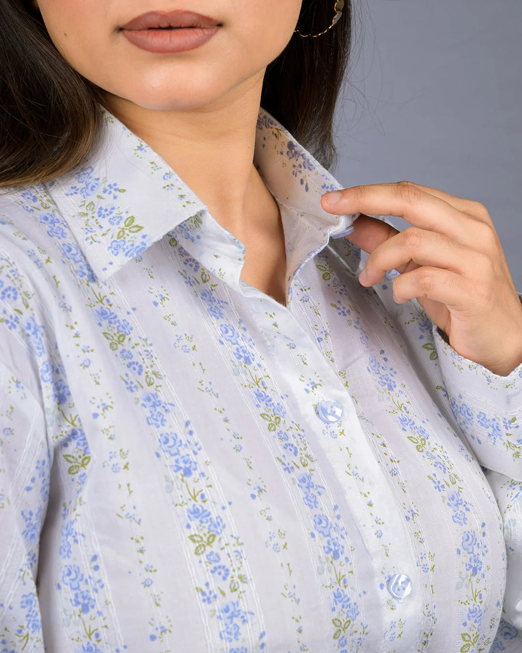 White Floral Stripe Shirt - Shirt