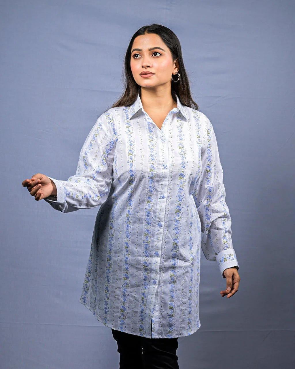 White Floral Stripe Shirt - XS - Shirt