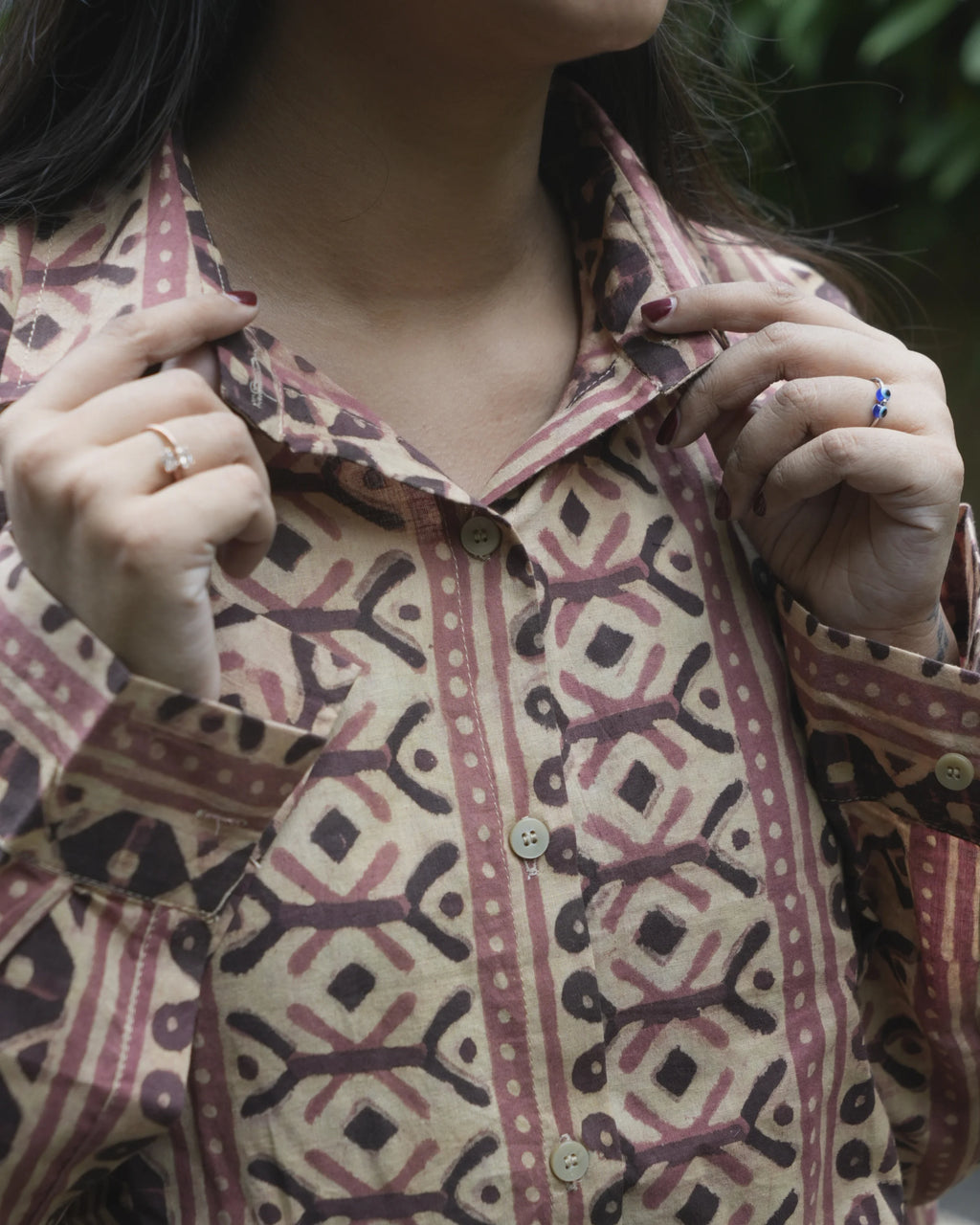 Women’s Beige Ethnic Printed Cotton Shirt - Shirt