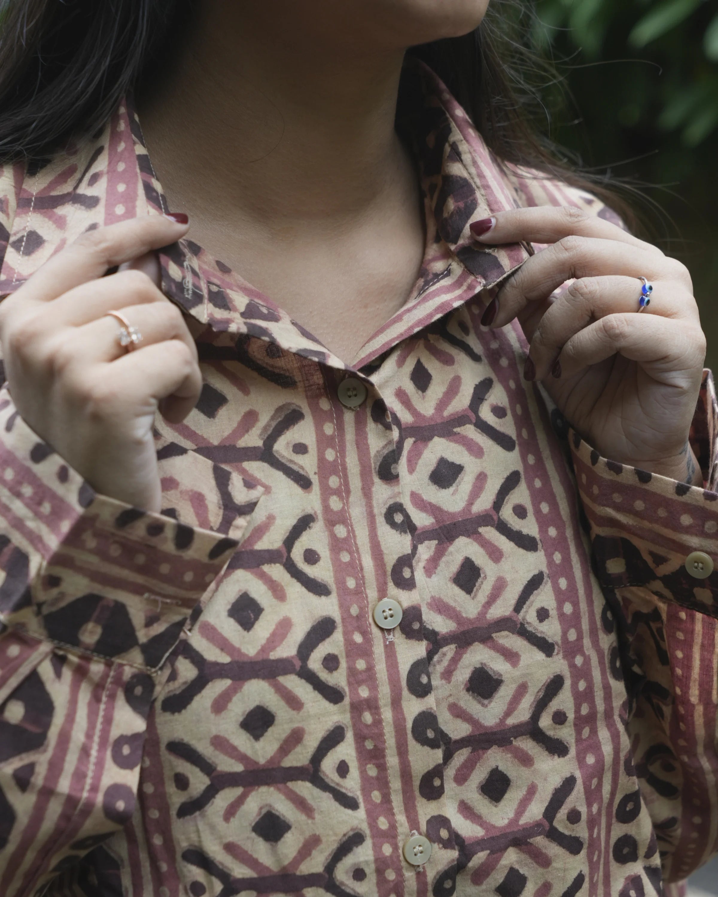 Women’s Beige Ethnic Printed Cotton Shirt - Shirt