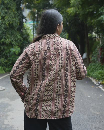 Women’s Beige Ethnic Printed Cotton Shirt - Shirt