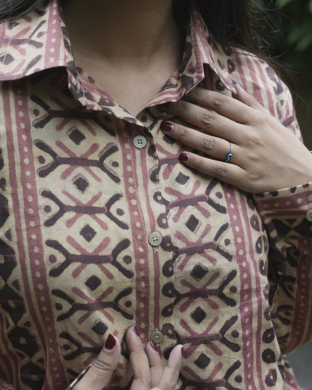 Women’s Beige Ethnic Printed Cotton Shirt - Shirt