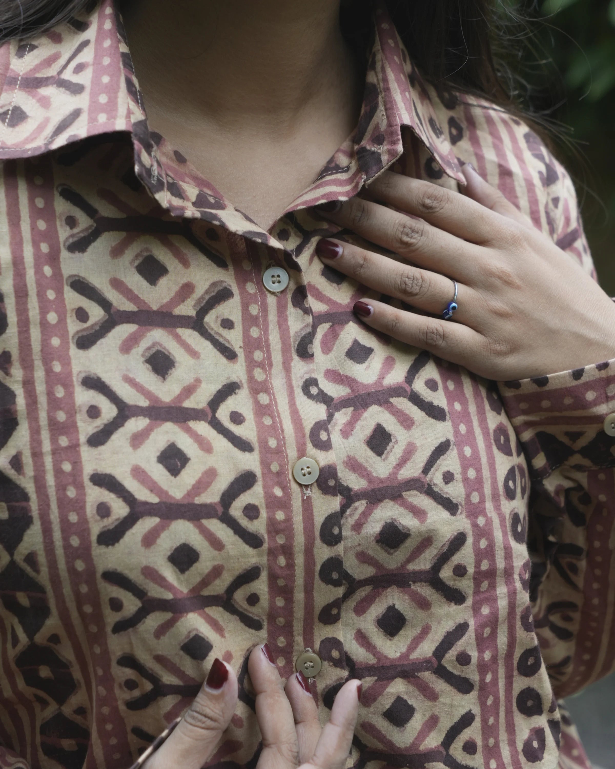Women’s Beige Ethnic Printed Cotton Shirt - Shirt
