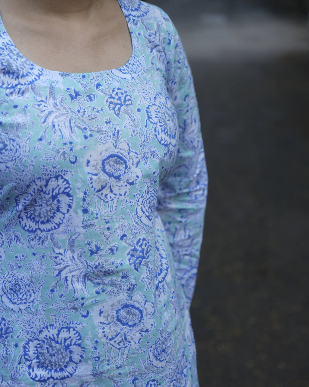 Women’s Blue Floral Bell Sleeve Short Kurti - Kurti