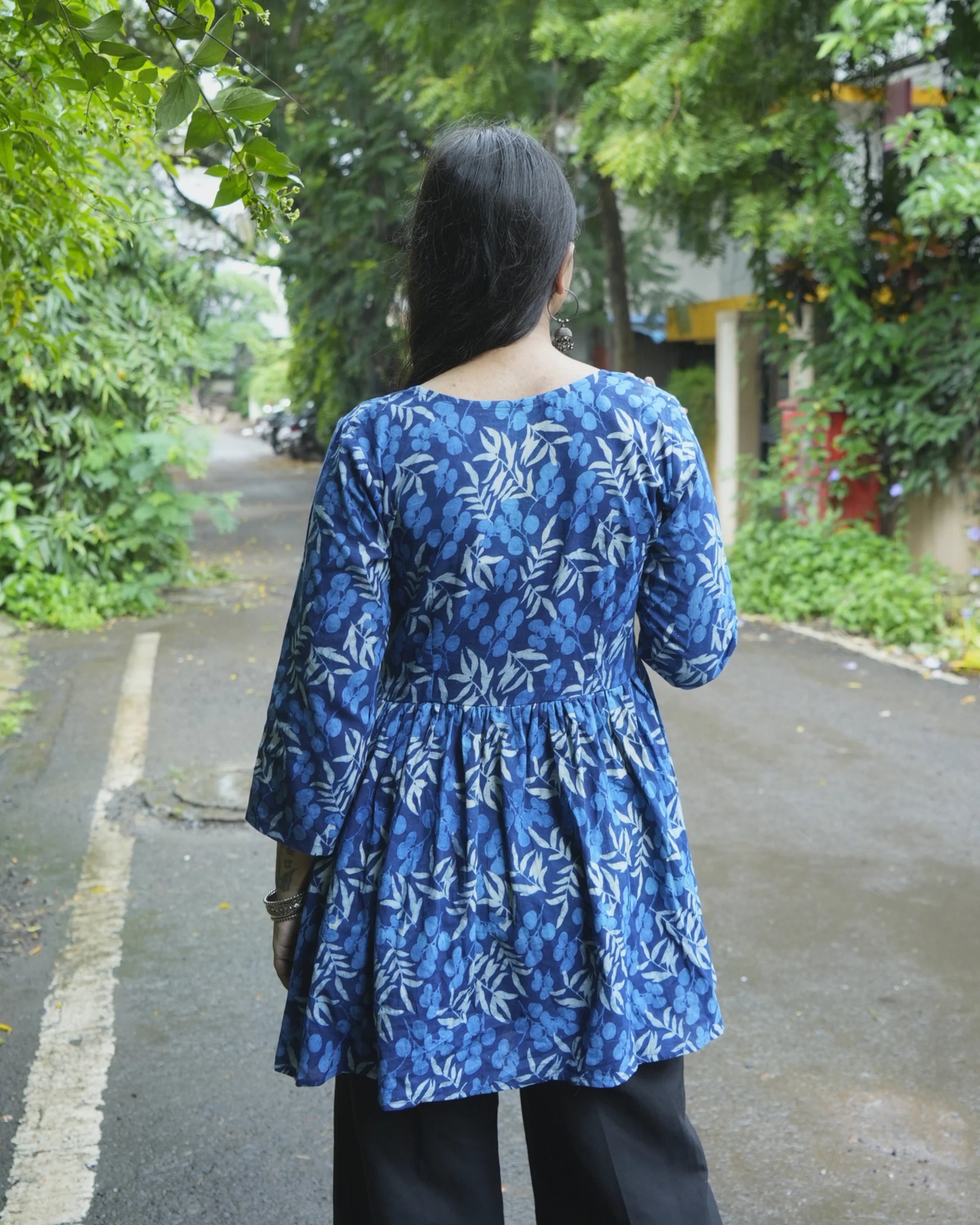 Women’s Blue Floral Peplum Top - top